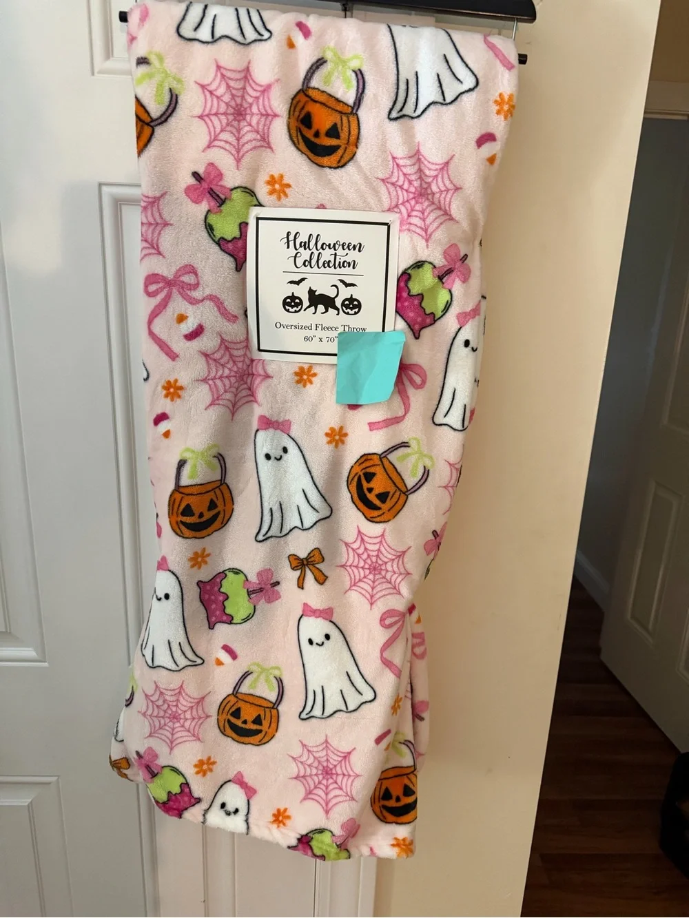 New Release Halloween Collection Pink Ghosts Bows & Cobwebs Fleece Throw Blanket